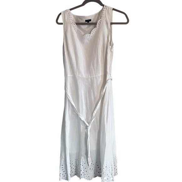 NWOT Talbots 100% Linen Eyelet Sleeveless Midi Dress in White size 10 - Picture 2 of 12